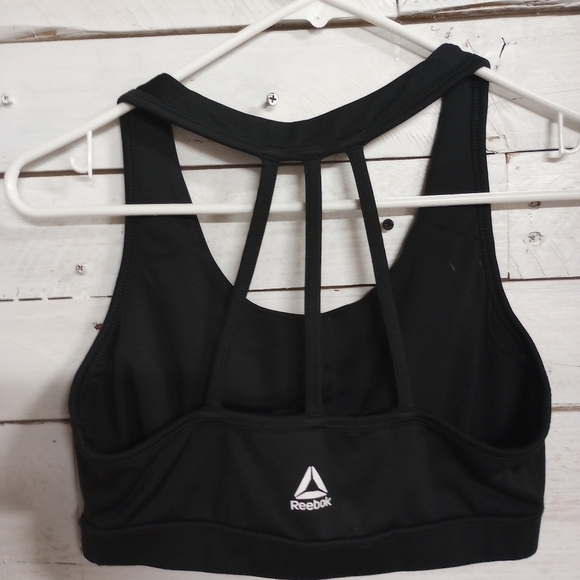 Reebok Burst Bra Size Medium with Medium Support Shiny Black Logo on Chest - Picture 3 of 7